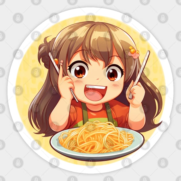 Cute Girl Eating Spaghetti Sticker by Riverside-Moon